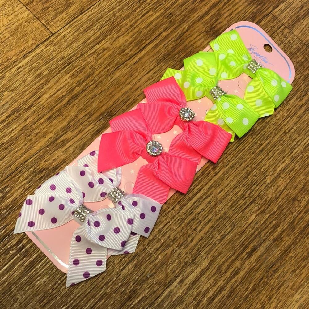 Superstar Accessories Green, Pink, Purple and White Rhinestone Hair Bows